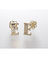 10k Yellow Gold Letter E Initial Stud Earrings Cubic Zirconia 7mm - £31.86 GBP