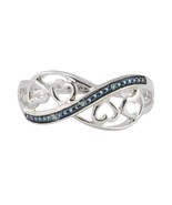 925 Sterling Silver .01ct Diamond Ring Four Hearts with Blue Swirl Size 7.5 - £47.95 GBP