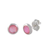 Pink Shell Earrings Gemstone Studs Sterling Silver 6mm Round - £8.32 GBP