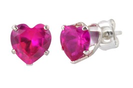 Sterling Silver Red Heart CZ Cubic Zirconia Stud Earrings 4mm-8mm - $3.93+