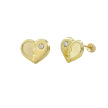 10k Yellow Gold CZ Heart Stud Earrings Screwbacks White Cubic Zirconia 6mm - £18.11 GBP