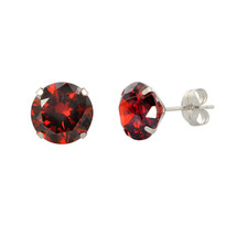 14k White Gold Garnet Red Cubic Zirconia Stud Earrings Round Birthstone CZ - £8.56 GBP+