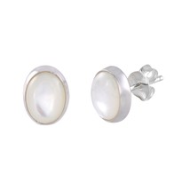 Mother of Pearl Gemstone Stud Earrings .925 Sterling Silver Oval 7mm x 9mm - £11.13 GBP