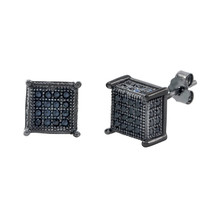 Sterling Silver Square Black Cubic Zirconia Stud Earrings 4 Prongs 8mm - £11.80 GBP