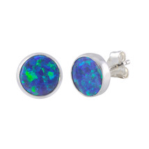 Sterling Silver Navy Blue Green Opal Earring Studs 9mm Round - £12.77 GBP