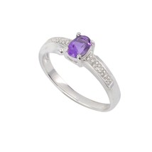 Sterling Silver .01ct Genuine Diamond Ring with 6x4mm Amethyst Stone - $24.74