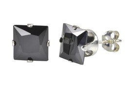 Black Square Cubic Zirconia Stud Earrings CZ Prong Set 925 Sterling Silver - £3.55 GBP+