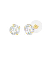 10k Yellow Gold Clear CZ Cubic Zirconia Stud Earrings Round Prong Silico... - £7.15 GBP
