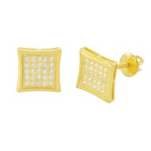 Mens Screwback Earrings Yellow Gold Plated CZ Cubic Zirconia 9mm Kite Shape - £17.39 GBP