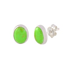 Gaspeite Gemstone Stud Earrings 925 Sterling Silver Oval 7mm x 9mm - £11.44 GBP