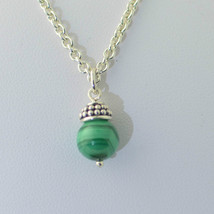 925 Sterling Silver Malachite Gemstone Pendant Necklace with 30&quot; chain - £34.06 GBP