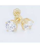 Sterling Silver Gold Plated Cubic Zirconia Stud Earrings Screw Back 8mm ... - $42.42