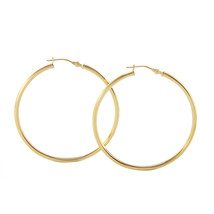 14k Yellow Gold Hoop Earrings 40mm Latch Post Hoops - High Polish 1-1/2 ... - $127.99
