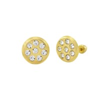 10k Yellow Gold Circle Earrings Screwbacks Clear Cubic Zirconia Multistone 7mm - £19.70 GBP