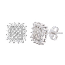 Sterling Silver Micropave Stud Earrings White Cubic Zirconia Scalloped Edge 10mm - £14.92 GBP