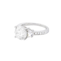 Three Stone Ring Sterling Silver 10mm Cubic Zirconia CZ with Rhodium - $22.74