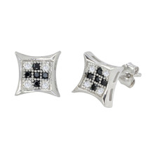 Sterling Silver Micropave Stud Earrings Black and White Kite Shaped 8mm ... - $14.21
