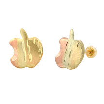 Apple Stud Earrings 10k Gold Two Tone Gold Yellow and Rose Screwbacks 9x7 - £17.82 GBP