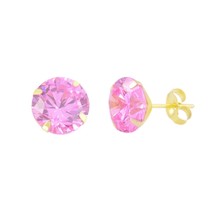 14k Yellow Gold Pink CZ Earrings Round Cubic Zirconia October Birthstone Studs - £7.79 GBP+