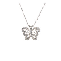 Sterling Silver Butterfly Necklace Micropave Cubic Zirconia CZ 18 Inch C... - £29.50 GBP