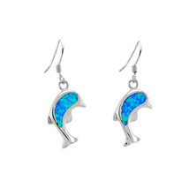 Opal Jumping Dolphin Dangle Earrings 925 Sterling Silver 36mm x 14mm - £23.65 GBP