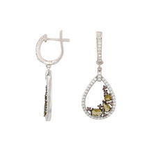 Sterling Silver Dangle Earrings Elegant Leverback Brown and White CZ - £87.60 GBP