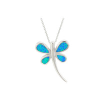 Opal Dragonfly Necklace 925 Sterling Silver 18 Inch Chain - £28.34 GBP