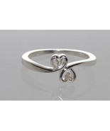 925 Sterling Silver Double Heart Diamond Ring - .02TCW, Size 7 - £41.94 GBP