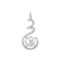 925 Sterling Silver Genuine Freshwater White Pearl Pendant CZ Spiral Top - £21.15 GBP