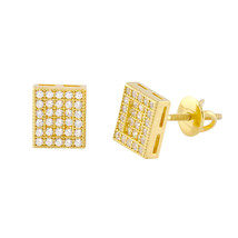 Yellow Gold Plated Sterling Silver Rectangle Screwback Stud Earrings 6mm... - £15.52 GBP