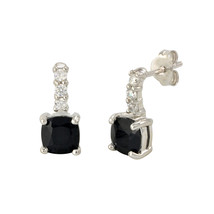 Onyx Gemstone Stud Earrings 925 Sterling Silver CZ Row Atop Round Gem - £17.79 GBP