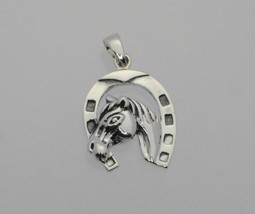 925 Sterling Silver Horse Horseshoe Pendant Western 24mm - £12.73 GBP