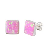 Pink Opal Gemstone Stud Earrings Sterling Silver 9mm Square - £13.44 GBP