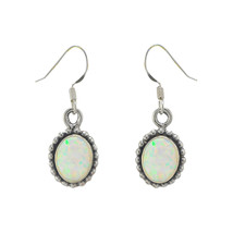 Opal Gemstone Dangle Earrings Sterling Silver White Color Oval 32mm x 10mm - $25.59