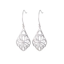 925 Sterling Silver Dangle Earrings Fancy Ornate High Polish Design - £13.53 GBP