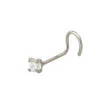14k White Gold Nose Stud 2mm CZ Cubic Zirconia 20g Curved Nose Screw - £12.74 GBP