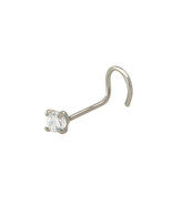 14k White Gold Nose Stud 2mm CZ Cubic Zirconia 20g Curved Nose Screw - £12.67 GBP