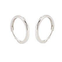 10k White Gold Hoop Earrings 15mm Medium Large Hinged Hoops High Polish - $63.99