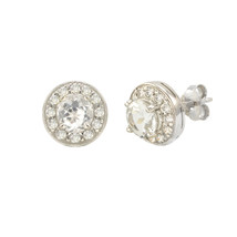 White Topaz Gemstone Stud Earrings 925 Sterling Silver Round Gem CZ Accent - $27.99