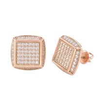 Sterling Silver Hip Hop Earrings Rose Gold Plated Screw Backs CZ 12mm - £22.37 GBP