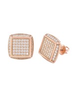 Sterling Silver Hip Hop Earrings Rose Gold Plated Screw Backs CZ 12mm - £22.65 GBP