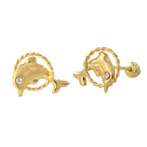 10k Gold Earrings Jumping Dolphin Studs with Screw Backs - £19.79 GBP