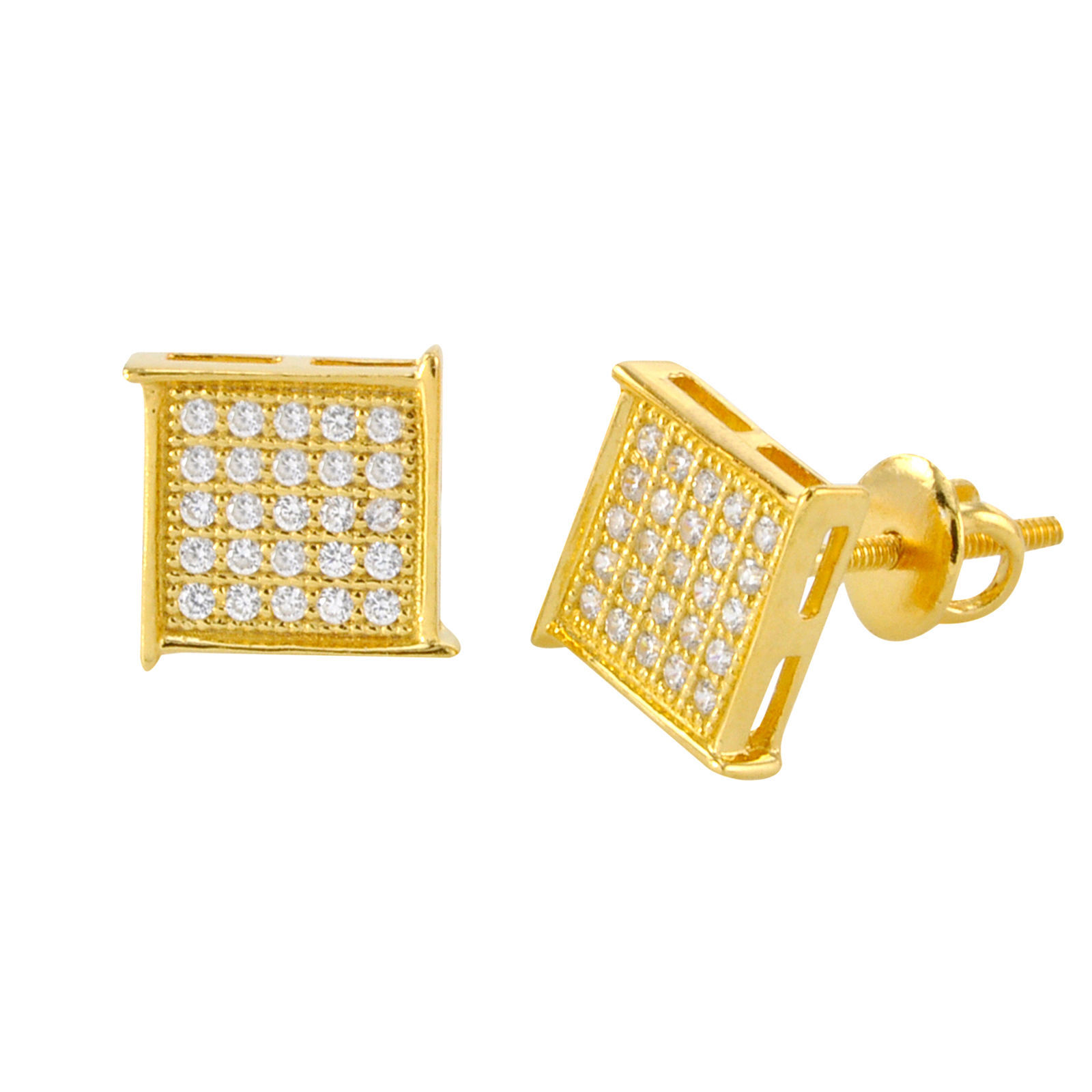 Sterling Silver Screwback Earrings Yellow Gold Plated 8mm Square Edge Overhang - £13.64 GBP