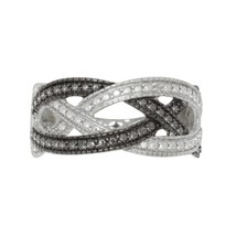 Sterling Silver .01 TCW Black &amp; White Diamond Ring - Criss Cross Weave D... - $67.49