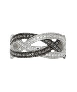 Sterling Silver .01 TCW Black &amp; White Diamond Ring - Criss Cross Weave D... - £53.93 GBP