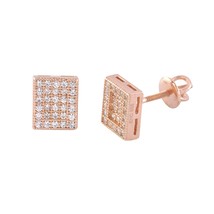 Screwback Earrings Sterling Silver Rose Gold Plated CZ 6x8 Rectangle - $19.74