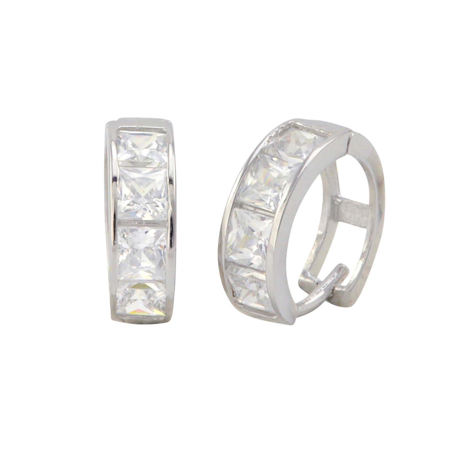 Primary image for Sterling Silver Huggie Earrings Hinged Hoops White Cubic Zirconia 12mm x 4mm