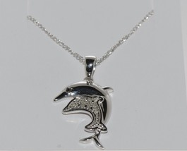 925 Sterling Silver Diamond Dolphin Pendant Necklace .05ct, 18&quot; chain - £28.90 GBP