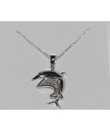 925 Sterling Silver Diamond Dolphin Pendant Necklace .05ct, 18&quot; chain - $35.98