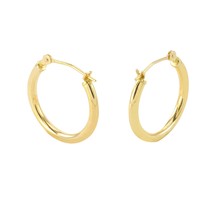 14k Yellow Gold Hoop Earrings 18mm Medium Latch Post Hoops - High Polish - $50.39